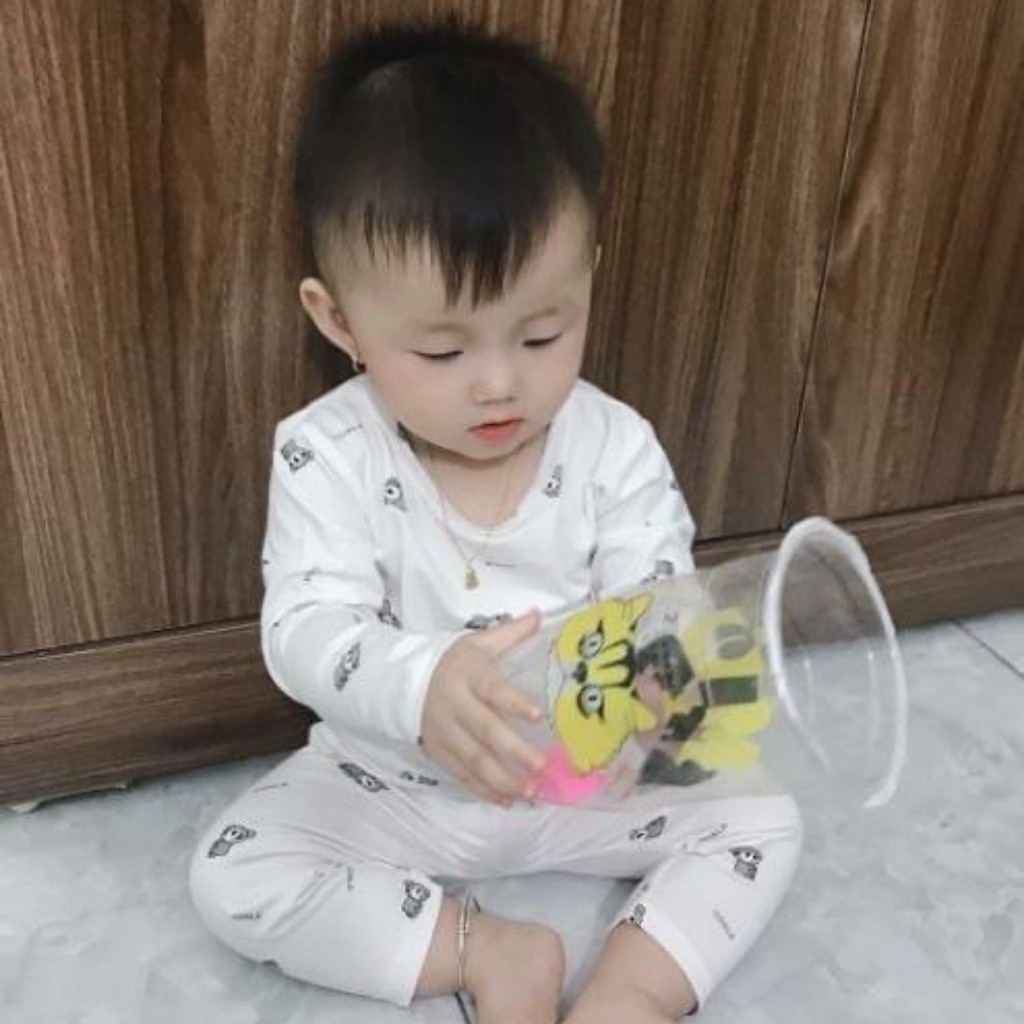 Bộ Thu Đông Dài Tay Cho Bé  Bộ Thun Lạnh Dài Tay Peekaboo Cạp Cao Cho Bé Trai Bé Gái với họa tiết Gấu Panda Dễ Thương