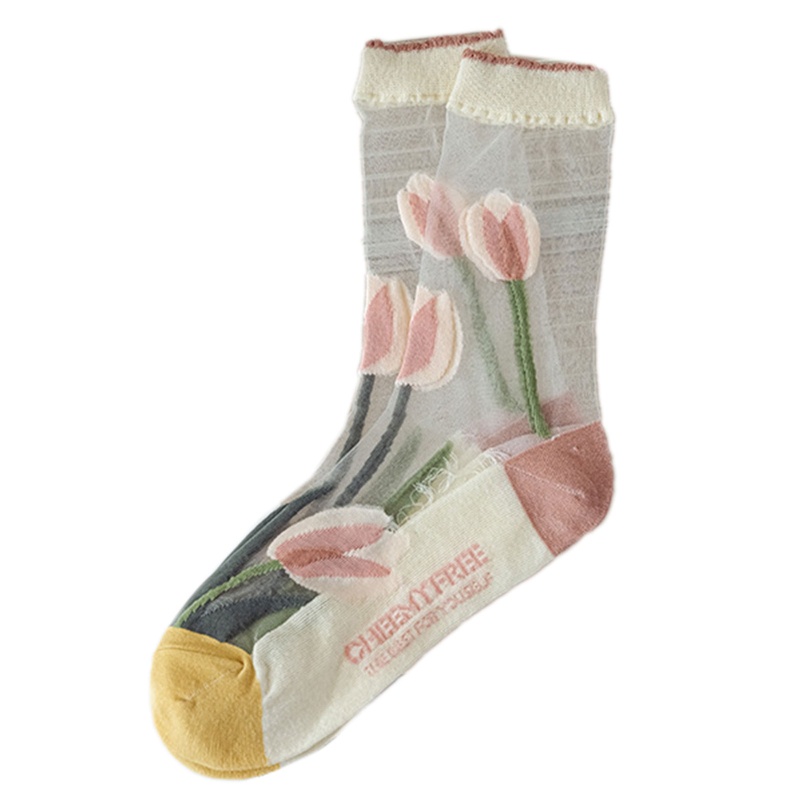 Xixi Vớ Lưới Xuyên Thấu Siêu Mỏng Họa Tiết Hoa Tulip Thời Trang Mùa Hè Cho Nữ