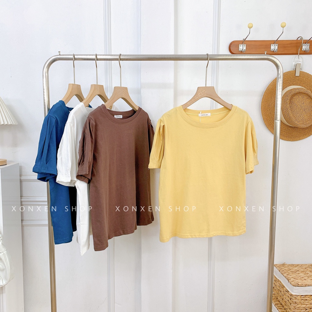 ÁO THUN NỮ áo kiểu trơn nhíu vai tiểu thư chất thun co giãn XONXEN SHOP mã 8803