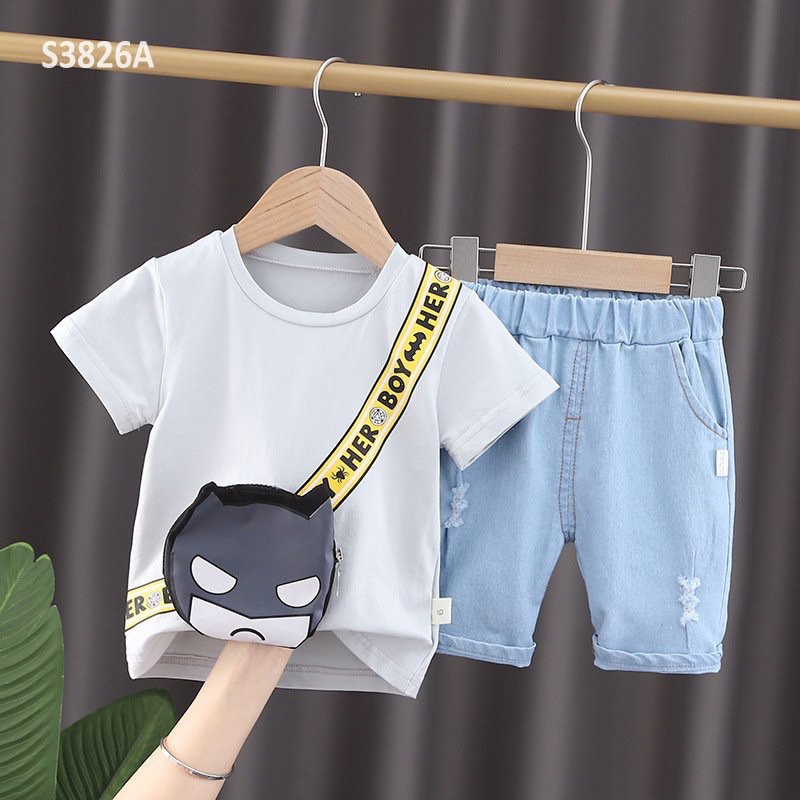 Set quần áo trẻ em💕𝑭𝑹𝑬𝑬𝑺𝑯𝑰𝑷💕♥áo có túi BatMan,đủ màu,vải cotton thấm hút ,an toàn cho bé