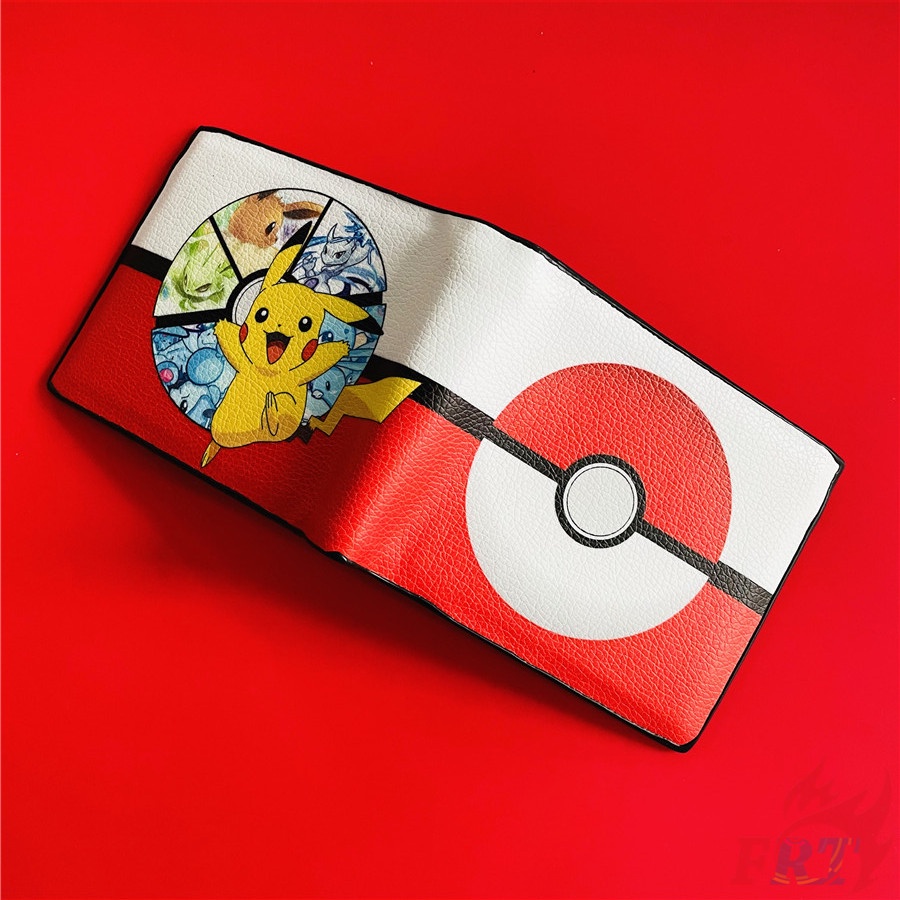 ❀ Ví Ngắn Hình Quả Bóng pokemon go - Pokeball & pikachu ❀ 1 Ví Gấp Da pu Thời Trang