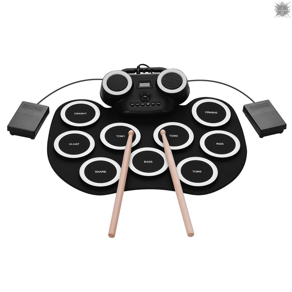 T&P Portable Roll-up Electronic Drum Pad Silicon Digital Drum with Built-in Speakers Foot Pedals Headphone Monitoring Built-in Battery