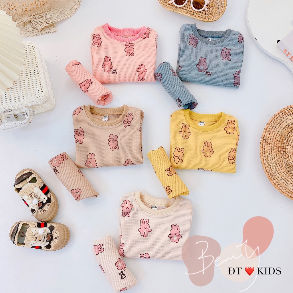 Bộ quần áo dài tay thu đông dài tay cho trẻ em bé gái bé trai chất tổ ong