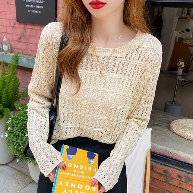 Áo len lưới Dệt Kim Cổ Tròn Mỏng Thời Trang Mùa Hè Phong Cách Hàn Quốc Dành Cho Nữ
