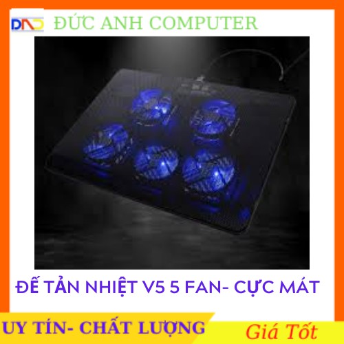 Đế tản nhiệt siêu cao cấp V5 - 5 Quạt Giải Nhiệt Cực Nhanh Dùng cho Laptop 14-17 inch