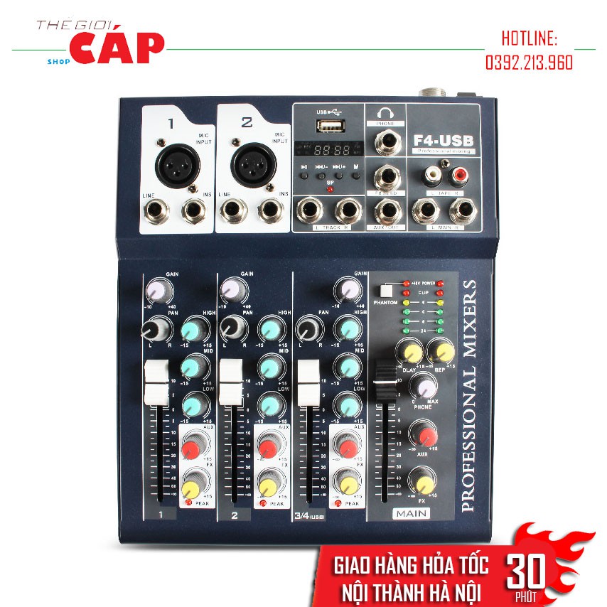 Bộ Mixer Âm Thanh Hát Live, Thu Âm, Điều Khiển Trộn Âm Thanh Bluetooth F4-USB (Bản Mới Nâng Cấp)