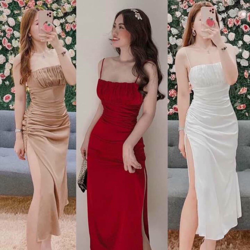 Đầm phi lụa dây 2 lơp /kèm ảnh feedback