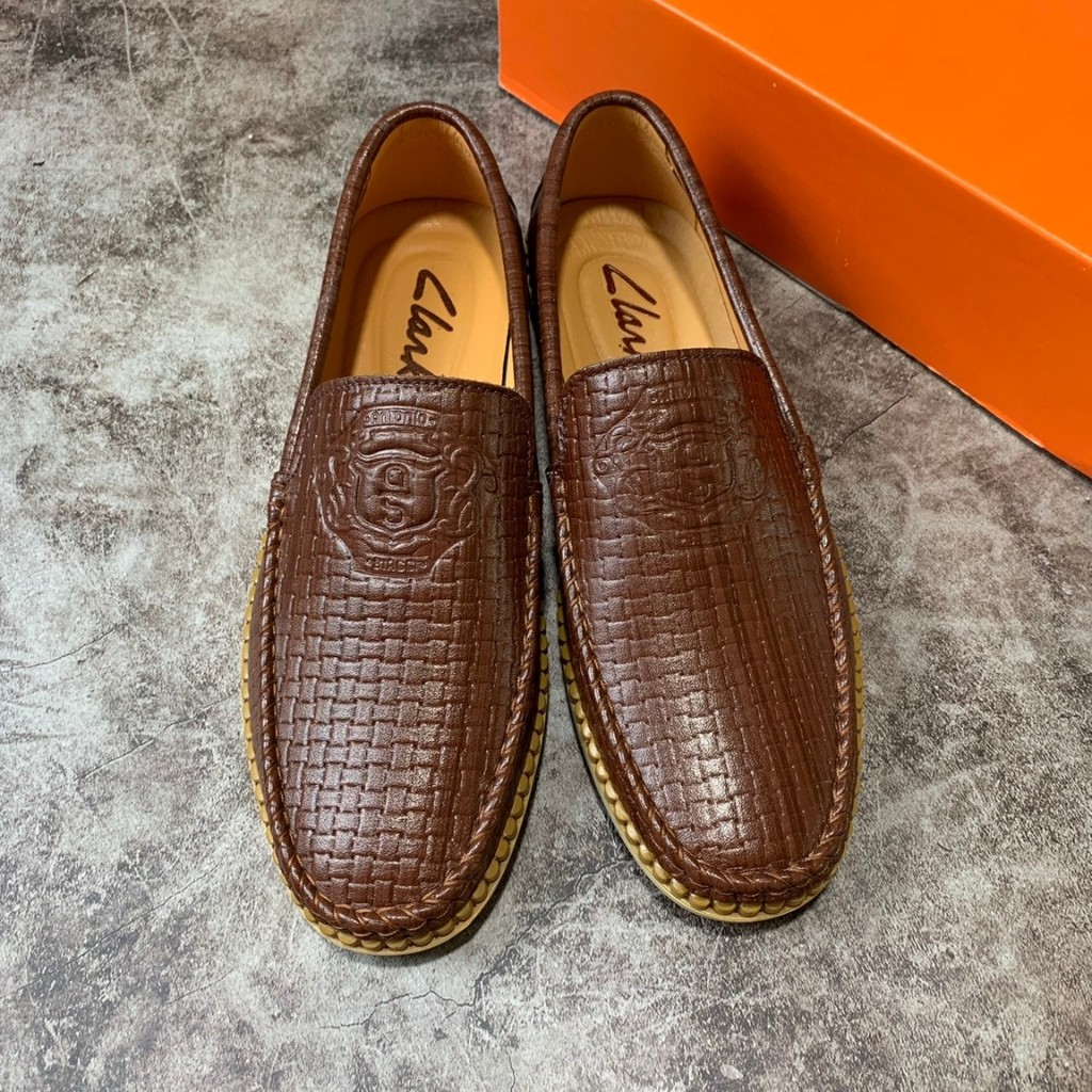 Giày Nam - Giày Lười Nam Da Bò Nguyên Tấm 100% Màu Nâu Kẻ Đan Phong Cách Trẻ Trung Đế Cao Su | BigBuy360 - bigbuy360.vn