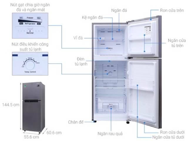 Tủ lạnh Samsung Inverter 208 lít RT19M300BGS/SV (Miễn phí giao tại HCM-ngoài tỉnh liên hệ shop)