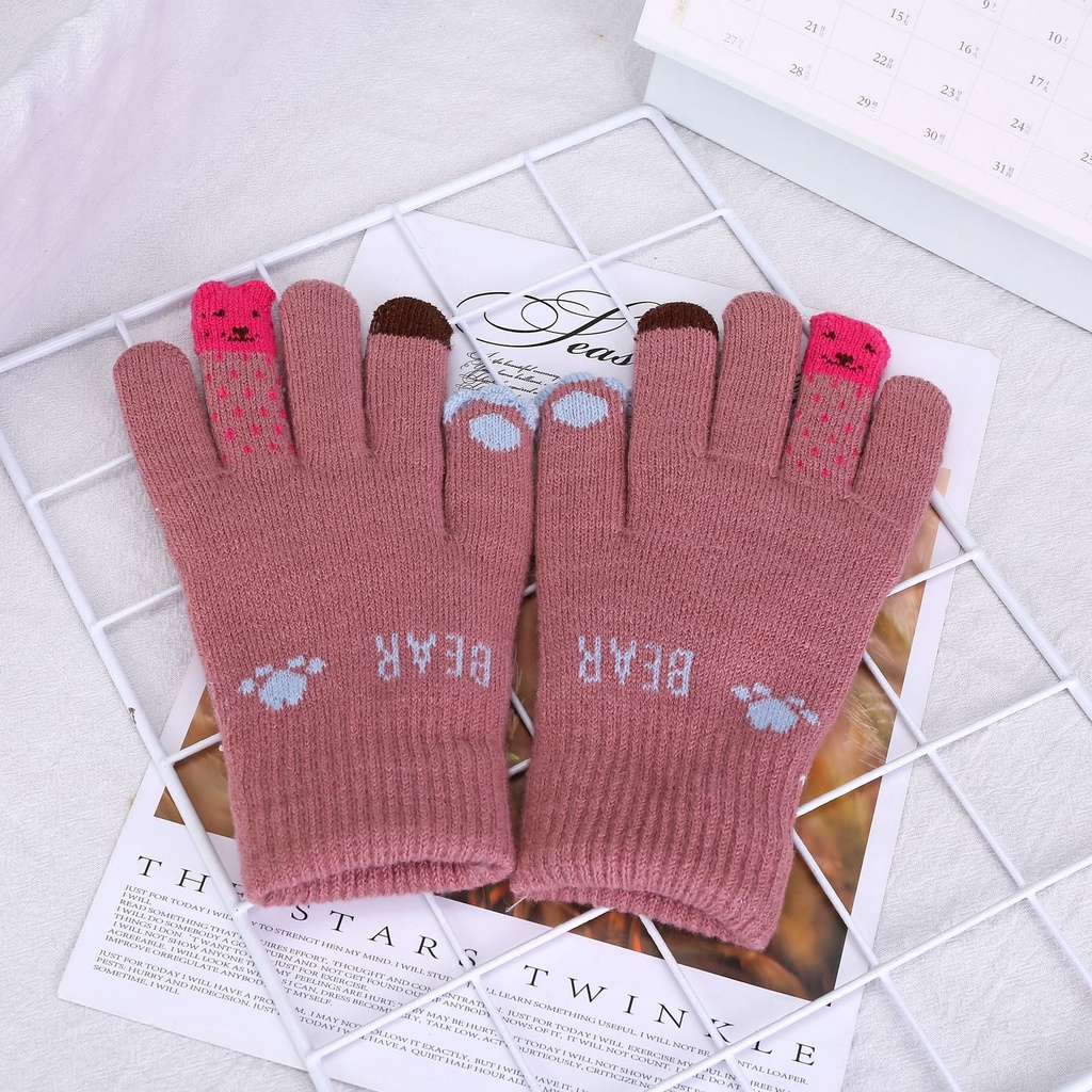 GT14 Găng tay len nữ ngón tay gấu
