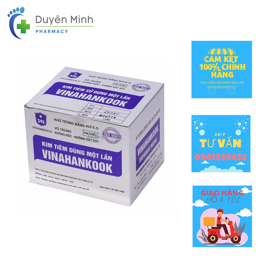 ĐẦU KIM TIÊM/KIM LẤY THUỐC VINAHANKOOK HỘP 100 CÁI TỪ SỐ 18 ĐẾN SỐ 26