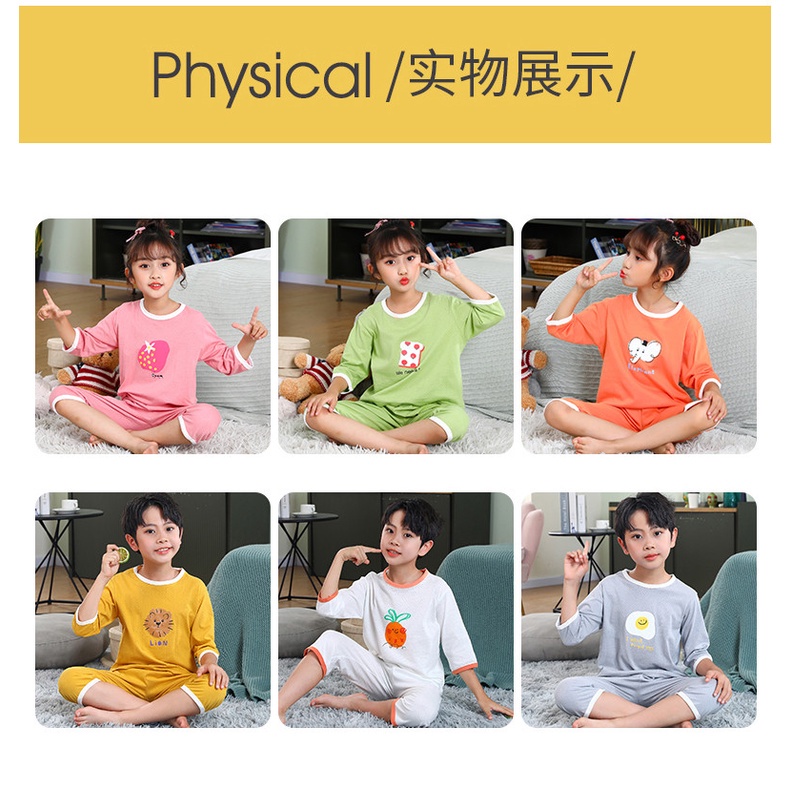 Bộ Đồ Ngủ Tay Dài 3 / 4 Bằng Cotton Thoáng Khí Dành Cho Bé Trai Gái 90-150cm
