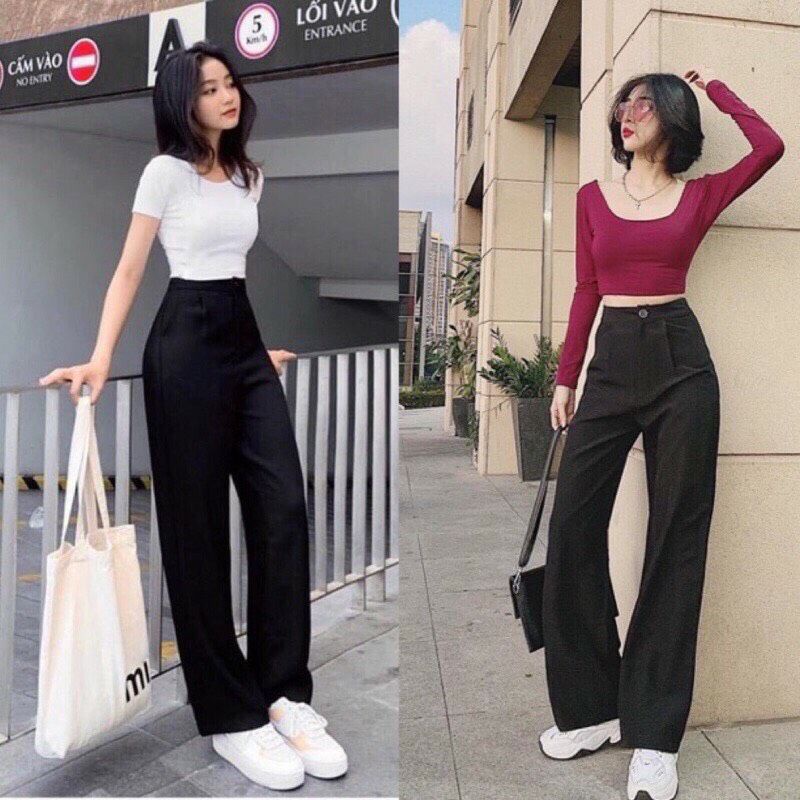 Quần tây ống rộng . Quần vải nữ xuông lưng cao culottes dài 100cm