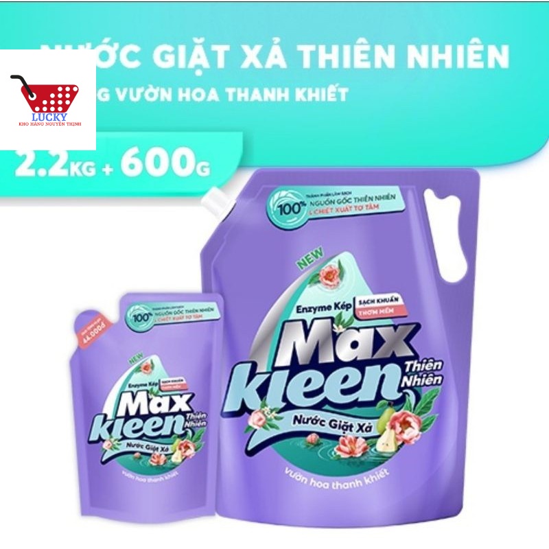 (TẶNG Túi 600ml ) Túi Nước Giặt xả 2in1 Maxkleen 2,4kg