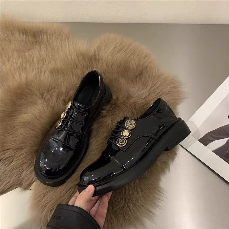 Giày Oxford nữ da bóng hàng cúc sang trọng phong cách Ulzzang Hàn Quốc