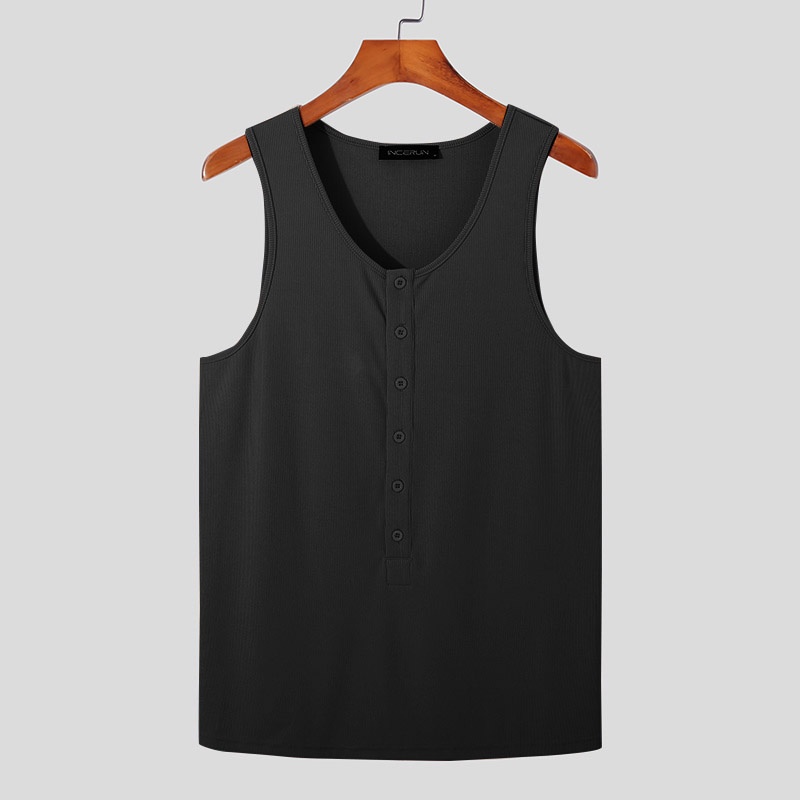 Áo ba lỗ INCERUN dệt kim in màu đơn giản cỡ S-5XL hợp thời trang cho nam