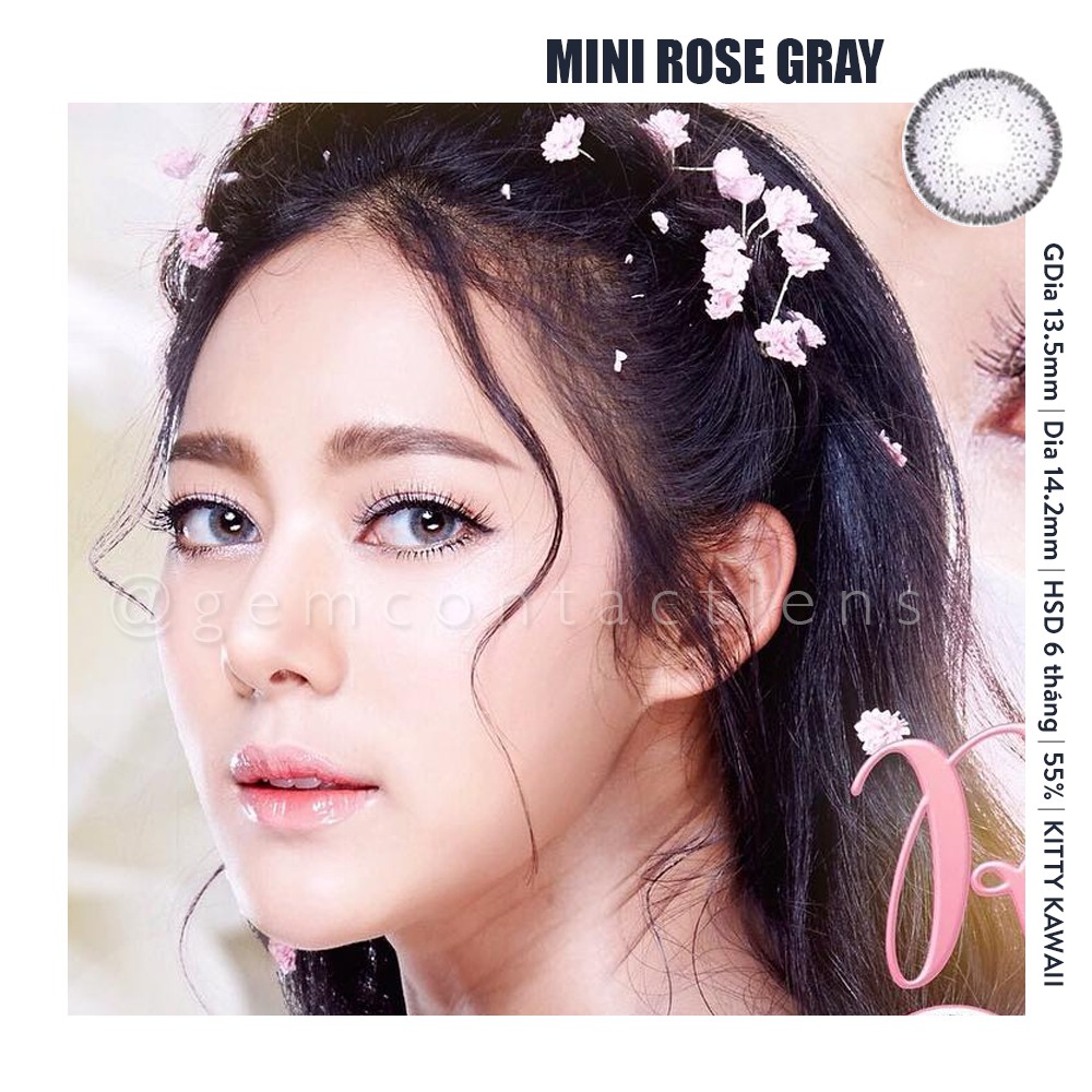 Áp Tròng Giãn Nhẹ MINI ROSE GRAY Ẩm Cao 55% HSD 6 Tháng Lens Xám Tây Đủ Độ Có Lệch Phù Hợp Mắt Nhạy Cảm