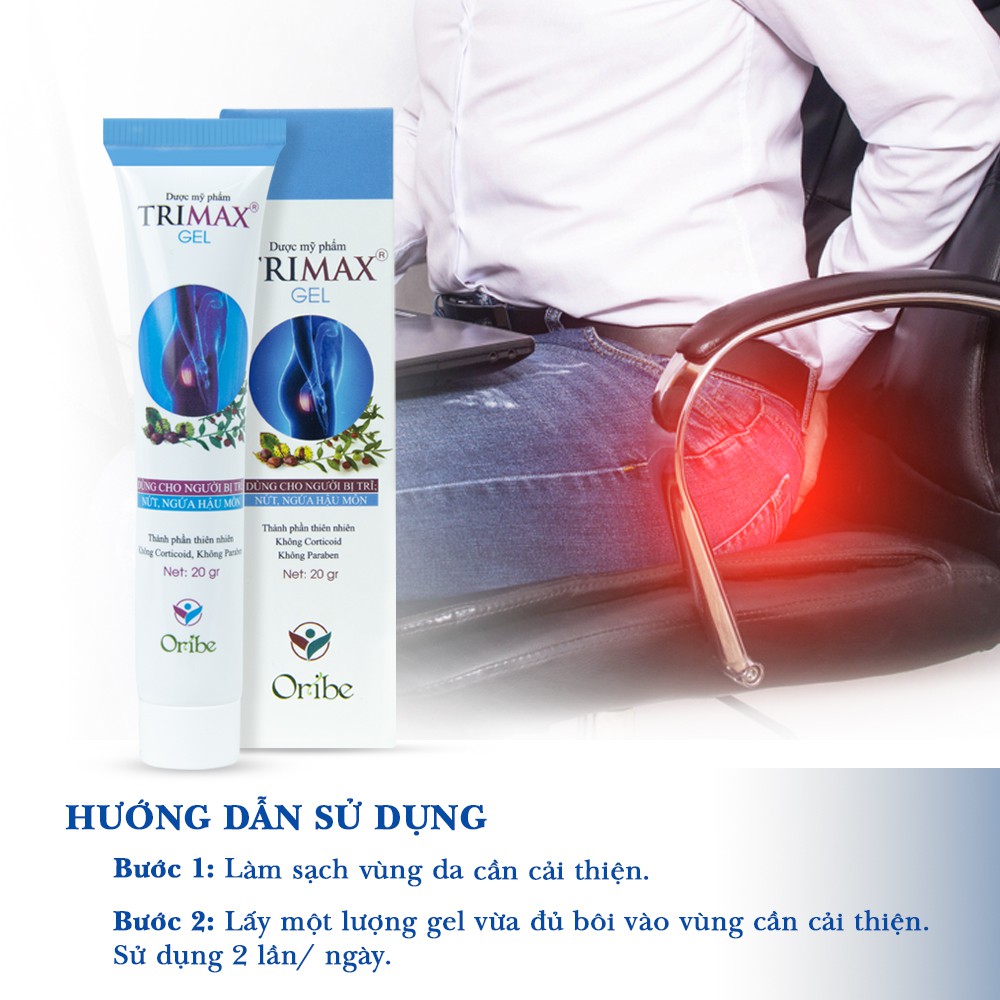 Gel Bôi Trĩ Giúp Co Búi Trĩ, Giảm Sưng Đỏ Và Ngứa Rát Hậu Môn Do Trĩ Trimaxgel Dân Khang Tuýp 20g