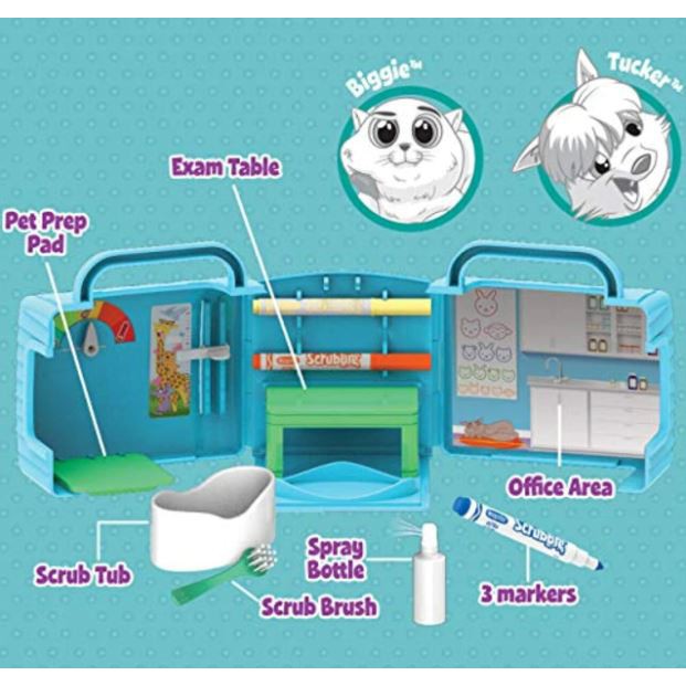 Đồ chơi Crayola Scribble Scrubbie Pets, Vet Toy Playset with Toy Pets Bộ trang trí thú cưng tô tượng