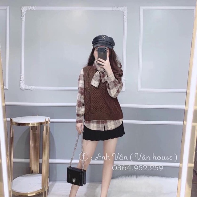 Sét áo gile len kèm sơ mi siêu hàn xẻng cho các chị em nhà mình