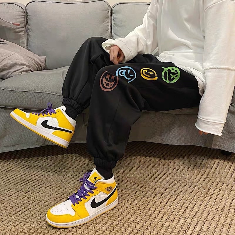 Quần Jogger Thể Thao Unisex Ống Bo Chun Mặt Cười Kèm Video Cận Chất