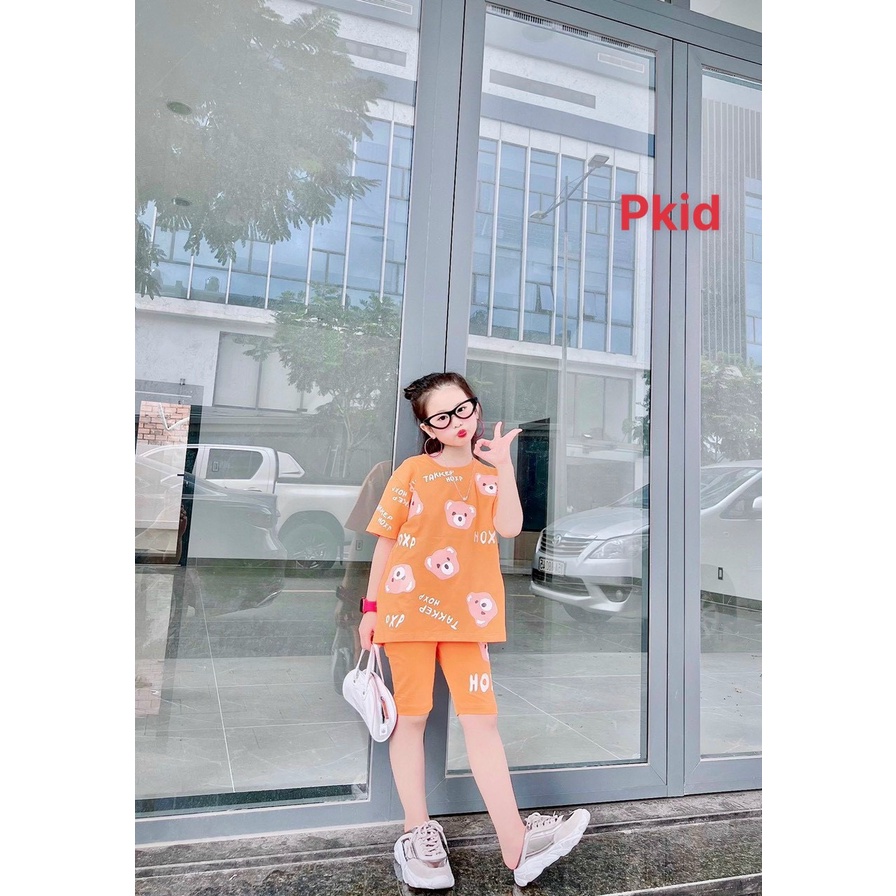 Bộ bé gái áo thun mặt gấu kèm quần legging cho bé