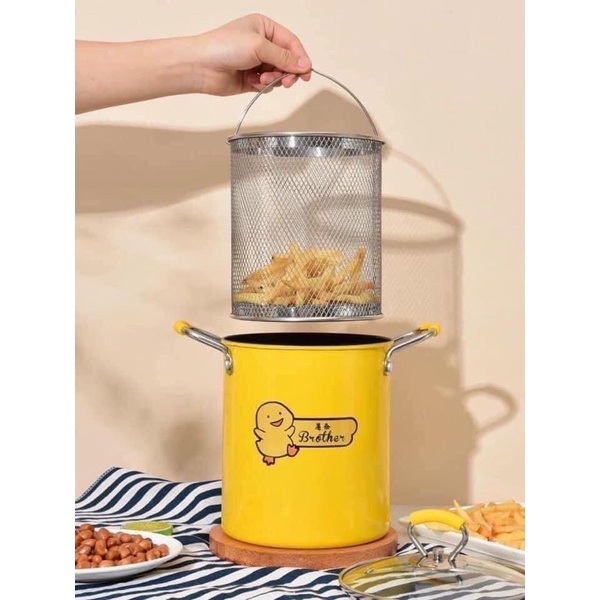 Nồi chiên ngập dầu mini vịt vàng  (cao 18cm- kèm rổ inox)