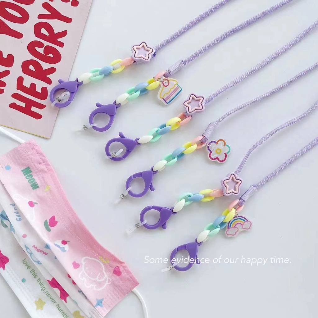 Dây Đeo Mắt Kính Bằng Nilon Màu Tím Họa Tiết Hoạt Hình Phong Cách Hàn Quốc Đơn Giản