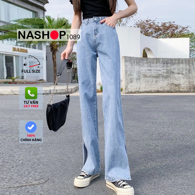 Quần jean bò ống rộng quần jean bò ống suông jeans nữ lưng cao cạp cao quần nữ đẹp hot năm 2021 QT24 nashop 1089
