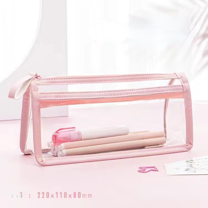 Túi Đựng Bút Hai Lớp Trong Suốt Sức Chứa Lớn Phong Cách Nhật Bản