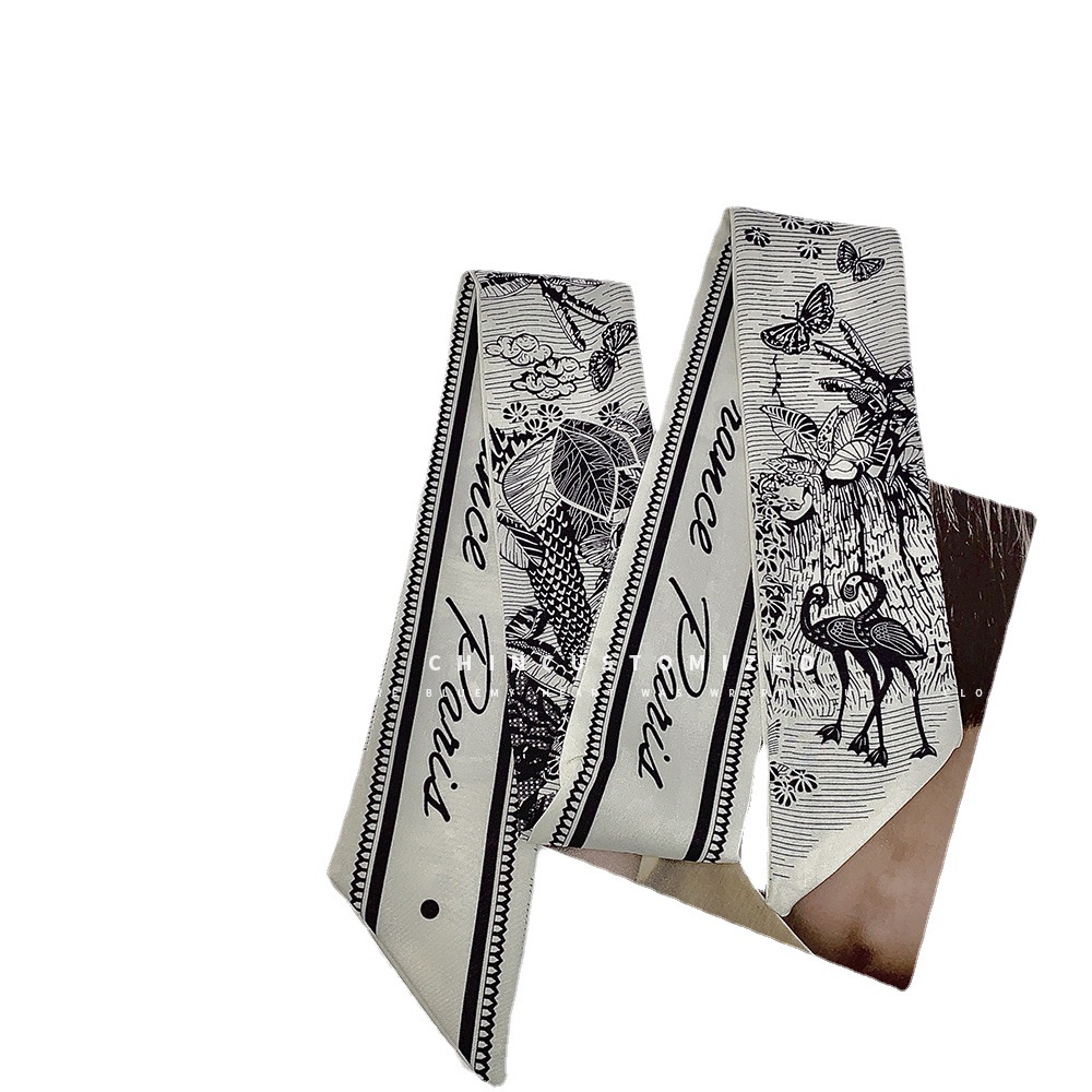 Khăn Quàng Cổ Dài Bằng Lụa In Họa Tiết Hoa Phong Cách Pháp Đơn Giản Dễ Phối Đồ