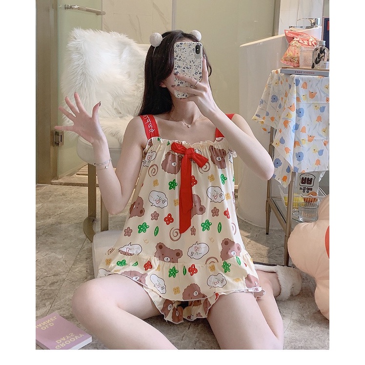 Bộ mặc nhà 2 dây - chất liệu thun sữa mềm - thời trang mới ( mã BC-06 )