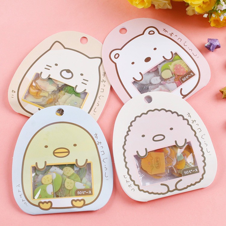 Set 50 hình dán  họa tiết dễ thương để trang trí album / nhật ký / sổ lưu niệm DIY  không thấm nước phong cách Nhật Bản