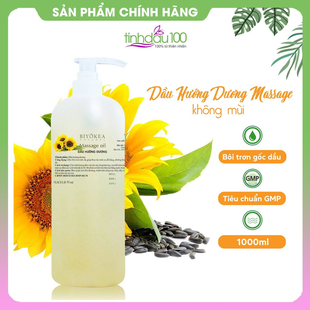 Dầu hướng dương massage body oil Biyokea, matxa bôi trơn không mùi 1 lít Tinh Dầu 100 Shop