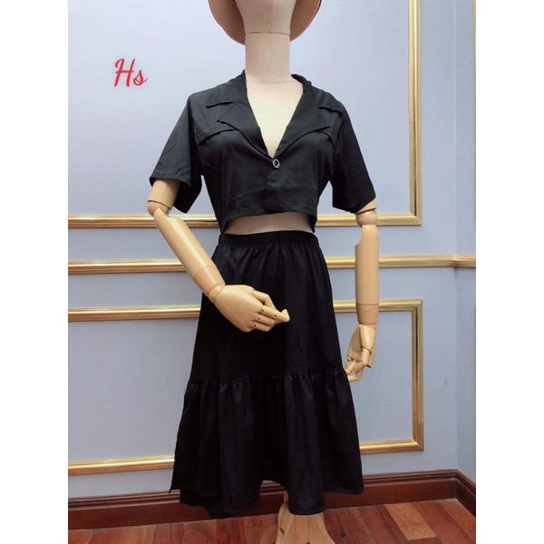 Sét áo cổ vest +chân váy tầng mây HSU1