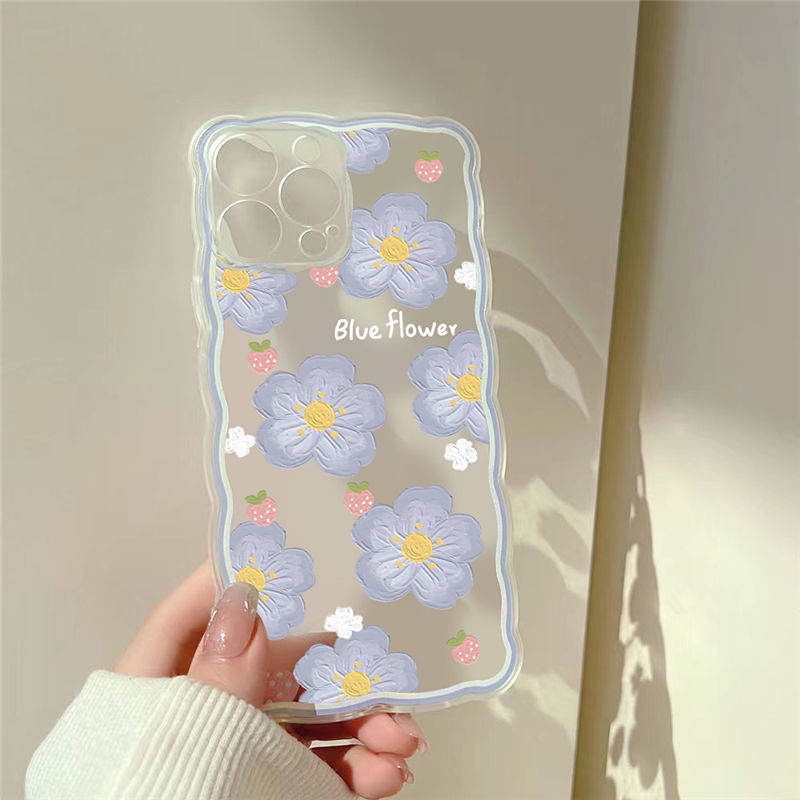 Strawberry Blue Flowers Apple 11Promax Phone Case Iphone13 12 Fresh Xsxr Simple 6S 7 8P Soft LbDW