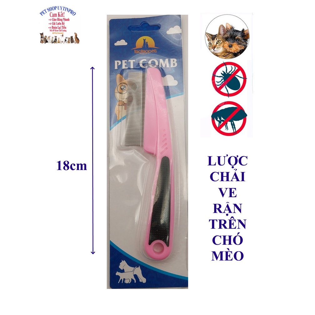 Lược chải ve rận Chó Mèo PET COMB Cán nhựa Dài 18cm Chải sạch ve rận cho Thú cưng Thương hiệu Taotaopets