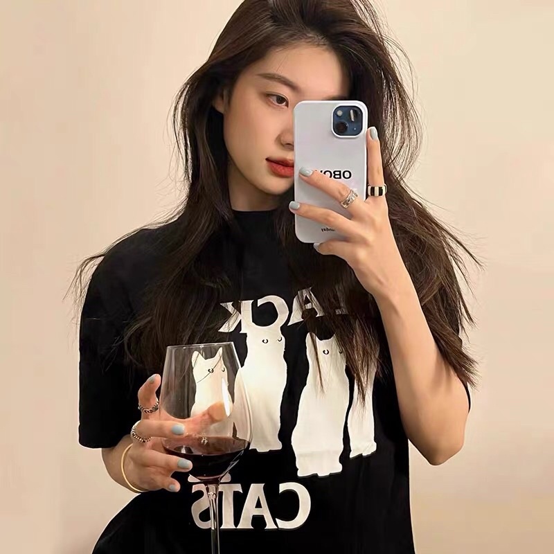 Áo thun Hàn Quốc Black Cats phong cách basic Treminal màu đen - A036