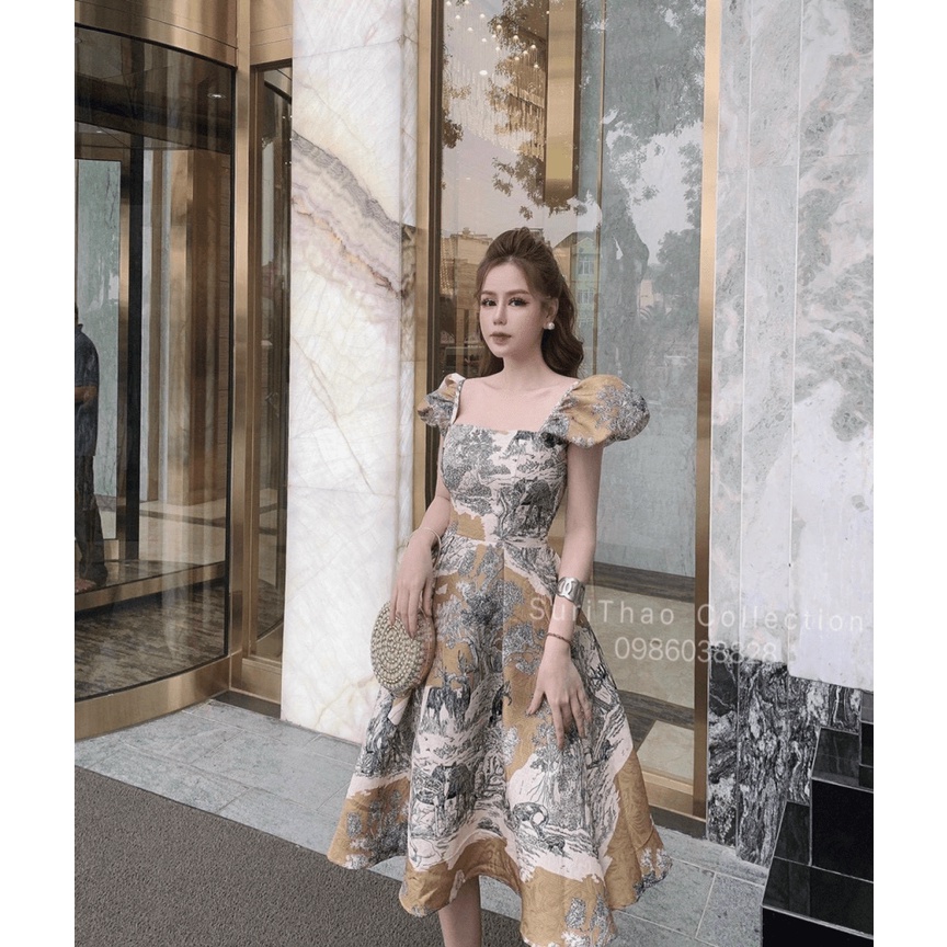 (Mẫu Mới) Đầm UMI In Tay Phồng Dáng Xòe Mặc Đi Dạ Hội Đẹp Lung Linh UP HHP