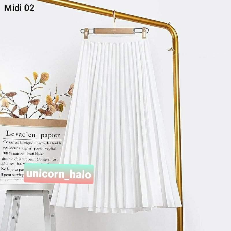 Chân Váy Xếp Ly Dài Qua Gối Pleat Dập Ly Công Sở Đen Trắng Tím Hồng Nude DRCV24