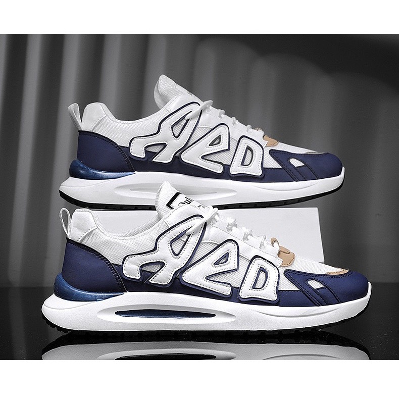 Giày Sneaker Thể Thao Nam Chữ Nghiêng AEDD Da PU Phối Sợi Thoáng Khí