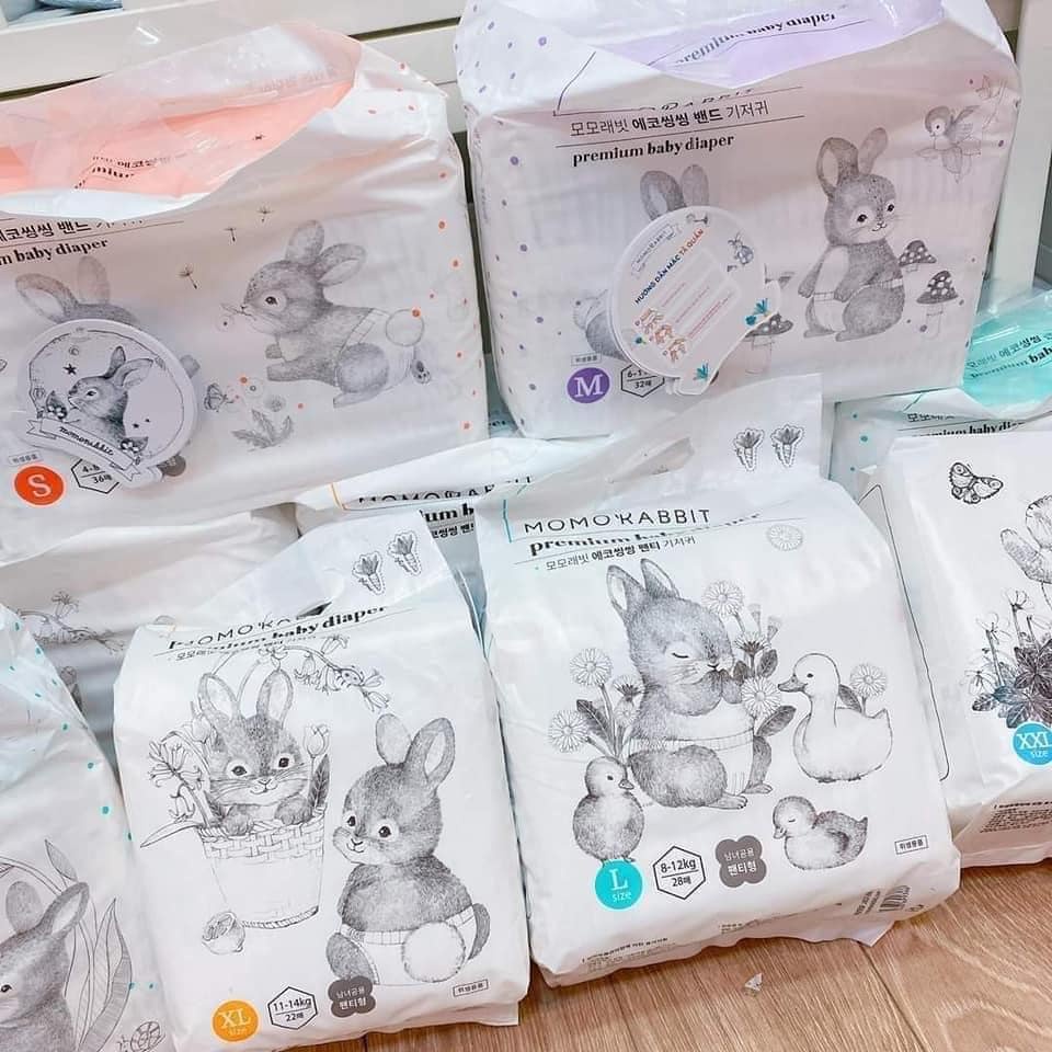Bỉm momo rabbit nội địa HÀN Quốc dán/quần S36/M32/L30/xl28/L28/xl22/xxl18