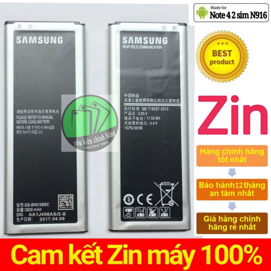 Pin SAMSUNG Note 4 (N916) 2 sim, 3000mAh hàng chính hãng