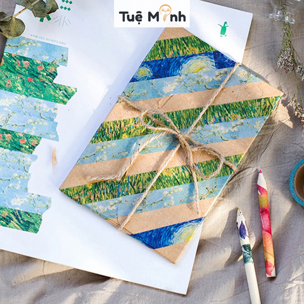 Washi tape phong cảnh 7m nghệ thuật tranh Van Gogh WA08 băng dính dán trang trí bullet journal VPP Tuệ Minh, sổ tay