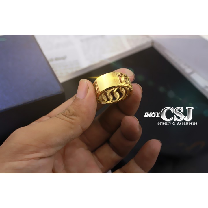NHẪN NAM INOX MẠ VÀNG KIỂU DÂY XÍCH LẶC ĐỘC CÁ TÍNH - tặng hộp đựng xinh xắn