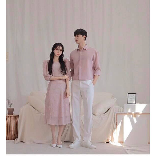 áo thun unisex Set váy áo sơ mi đôi 🎀FREESHIP🎀 set đôi đầm nữ sơ mi nam dài tay Hàn Quốc du lịch chụp cưới YAME Coupl