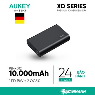 Pin Sạc Dự Phòng 10000mAh Aukey PB-XD12 Sạc Nhanh QC 3.0 & Type C Power Delivery 18W