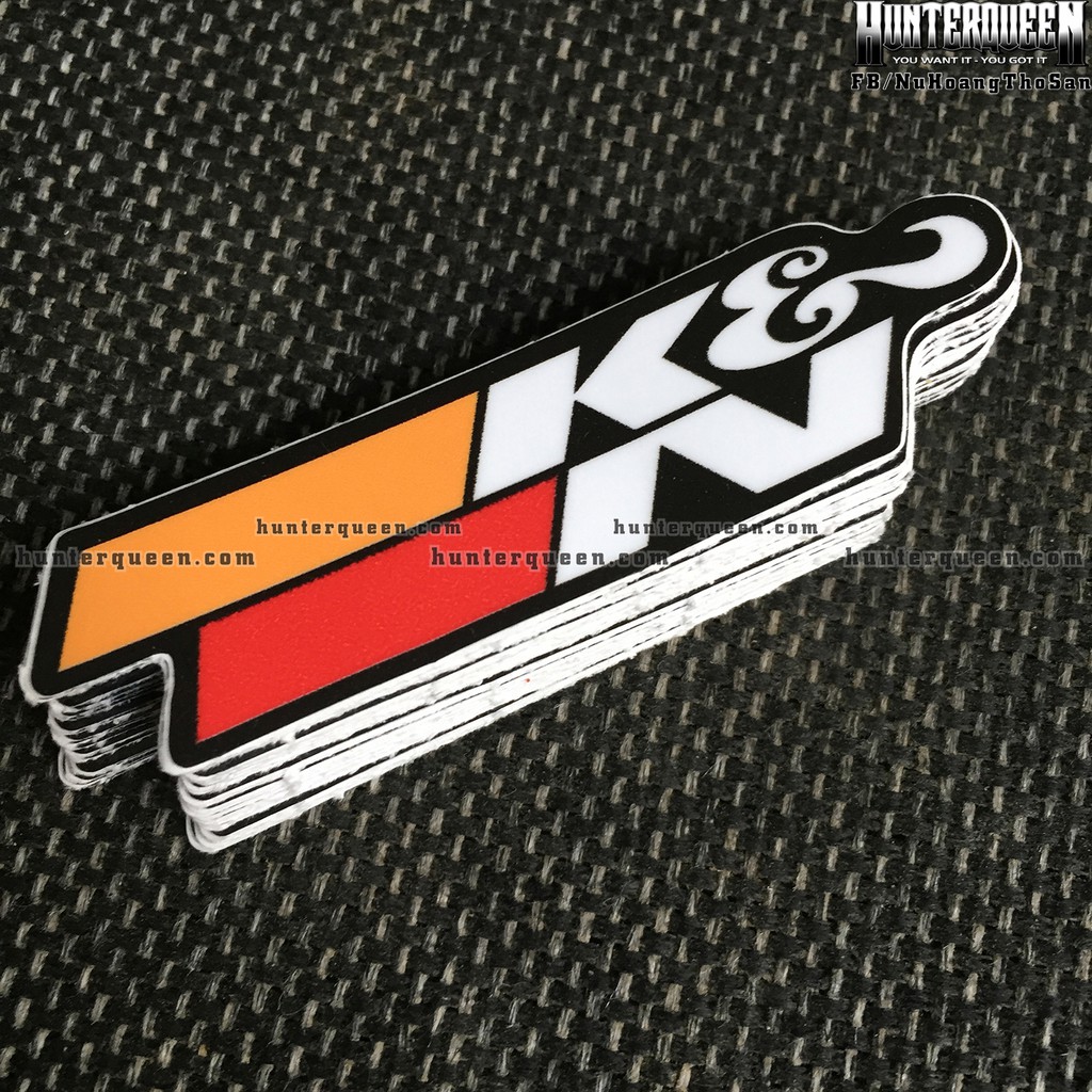 K&amp;N [7.7x2.1cm] decal cao cấp chống nước, sắc nét, bền màu, dính chặt. Hình dán logo trang trí mọi nơi, in theo yêu cầu