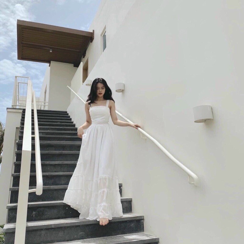 ĐẦM MAXI TRẮNG HAI DÂY | BigBuy360 - bigbuy360.vn