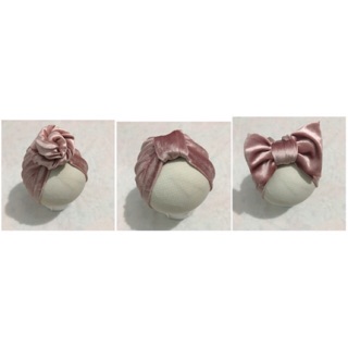 Mũ turban cho bé gái: vải nhung màu hồng